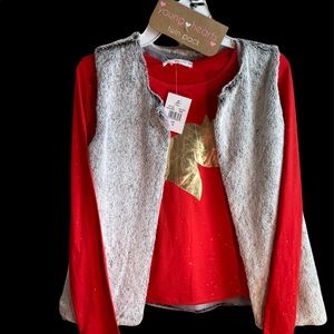 ✔️HOST. PICK. 🍁🍁NWT- Young Hearts Faux Fur Vest and Tee - Size 10